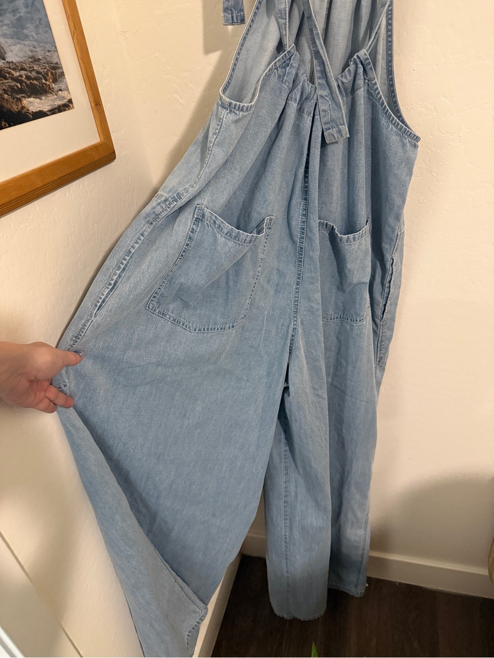 Free People Light Blue Denim Wide-Leg Jumpsuit - Picture 6 of 7